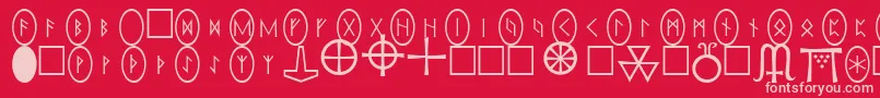 PiRhoRunestones-fontti – vaaleanpunaiset fontit punaisella taustalla