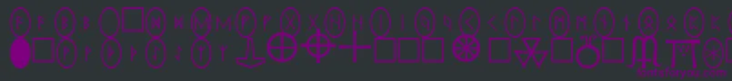 Czcionka PiRhoRunestones – fioletowe czcionki na czarnym tle