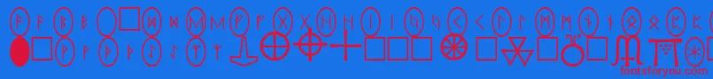 PiRhoRunestones Font – Red Fonts on Blue Background