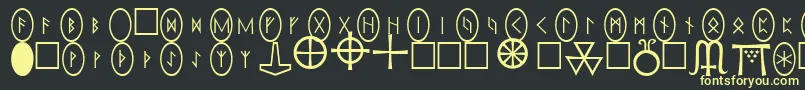 Weitere Informationen zur PiRhoRunestones-Schriftart PiRhoRunestones-Schriftart – Gelbe Schriften auf schwarzem Hintergrund