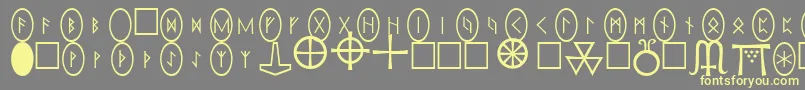 PiRhoRunestonesフォントについての詳細 フォントPiRhoRunestones – 黄色のフォント、灰色の背景