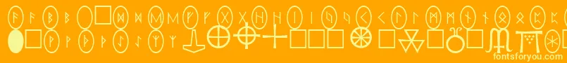 More about PiRhoRunestones Font PiRhoRunestones Font – Yellow Fonts on Orange Background