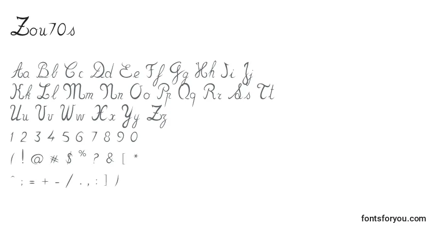 Schriftart Zou70s – Alphabet, Zahlen, spezielle Symbole