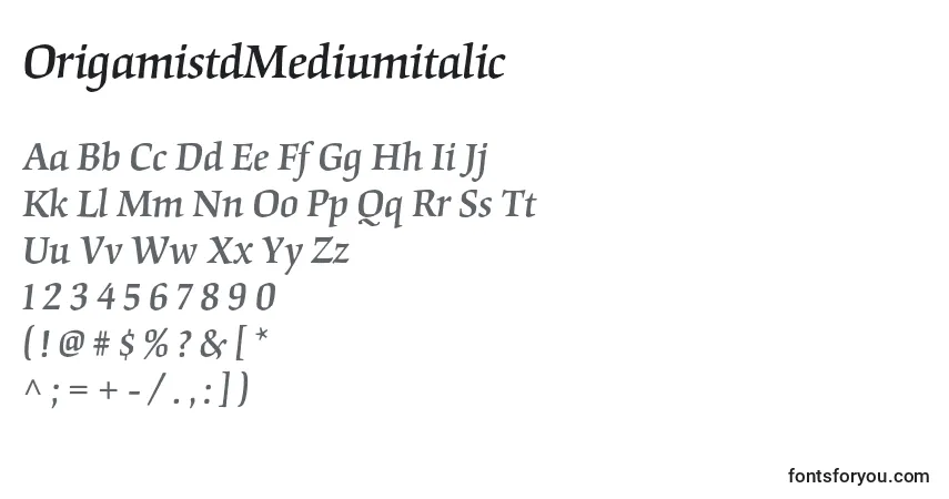 Fuente OrigamistdMediumitalic - alfabeto, números, caracteres especiales