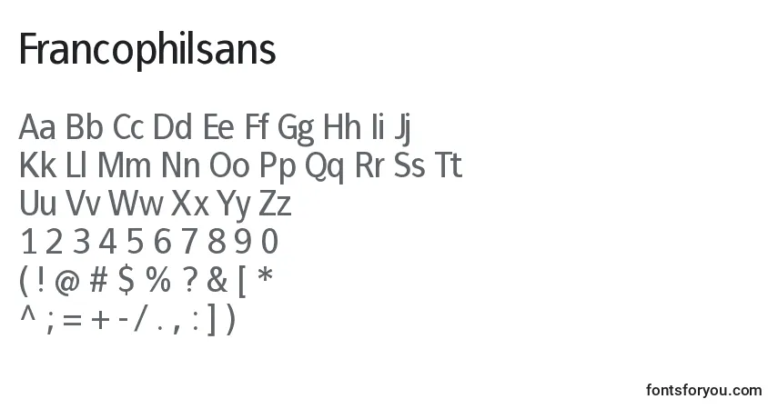 A fonte Francophilsans – alfabeto, números, caracteres especiais