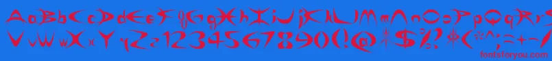 Rikydn Font – Red Fonts on Blue Background