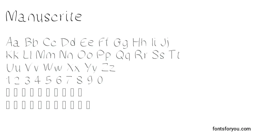 Czcionka Manuscrite – alfabet, cyfry, specjalne znaki