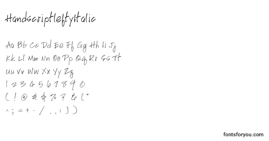 A fonte HandscriptleftyItalic – alfabeto, números, caracteres especiais