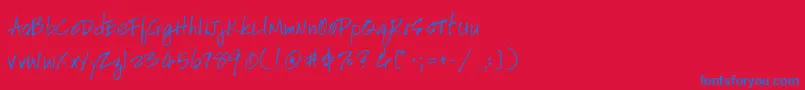 HandscriptleftyItalic-Schriftart – Blaue Schriften auf rotem Hintergrund