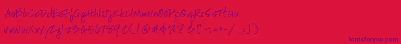 HandscriptleftyItalic Font – Purple Fonts on Red Background