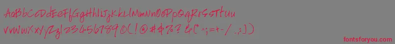 フォントHandscriptleftyItalic – 赤い文字の灰色の背景