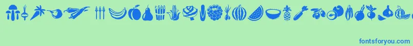 Vegetables-Schriftart – Blaue Schriften auf grünem Hintergrund