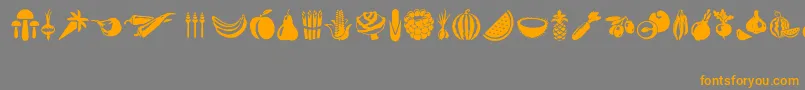Vegetablesフォントについての詳細 フォントVegetables – オレンジの文字は灰色の背景にあります。