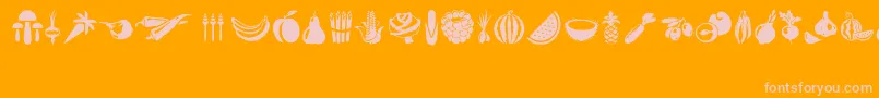 Weitere Informationen zur Vegetables-Schriftart Vegetables-Schriftart – Rosa Schriften auf orangefarbenem Hintergrund