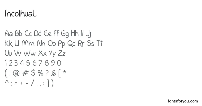 A fonte IncolhuaL – alfabeto, números, caracteres especiais