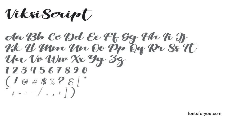 A fonte ViksiScript – alfabeto, números, caracteres especiais