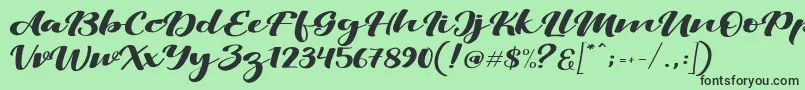 Fonte ViksiScript – fontes pretas em um fundo verde