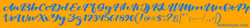 ViksiScript-Schriftart – Blaue Schriften auf orangefarbenem Hintergrund