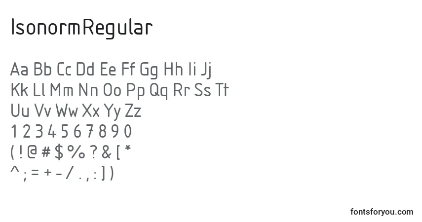 A fonte IsonormRegular – alfabeto, números, caracteres especiais