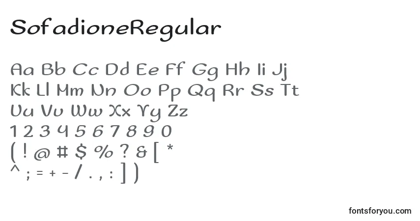 Шрифт SofadioneRegular – алфавит, цифры, специальные символы