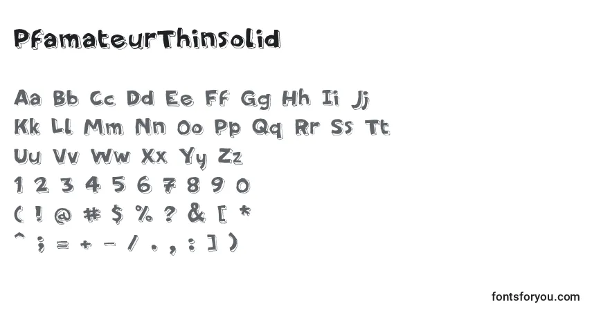 Czcionka PfamateurThinsolid – alfabet, cyfry, specjalne znaki