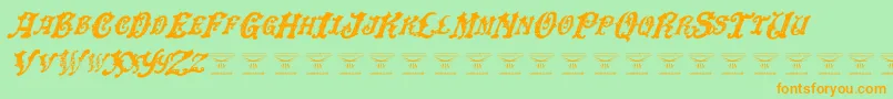 DinglehuckleberryItalic-Schriftart – Orangefarbene Schriften auf grünem Hintergrund