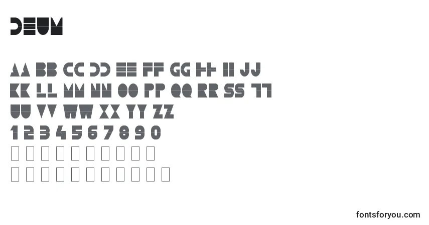 Czcionka Deum – alfabet, cyfry, specjalne znaki