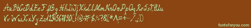 フォントRelaxed – 緑色の文字が茶色の背景にあります。