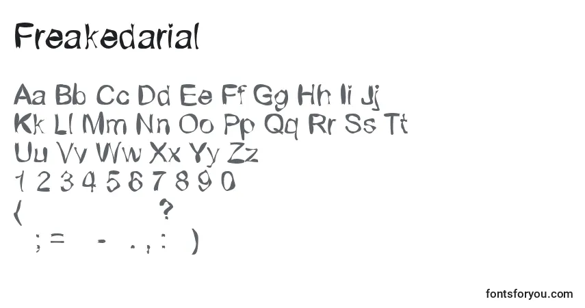Czcionka Freakedarial – alfabet, cyfry, specjalne znaki