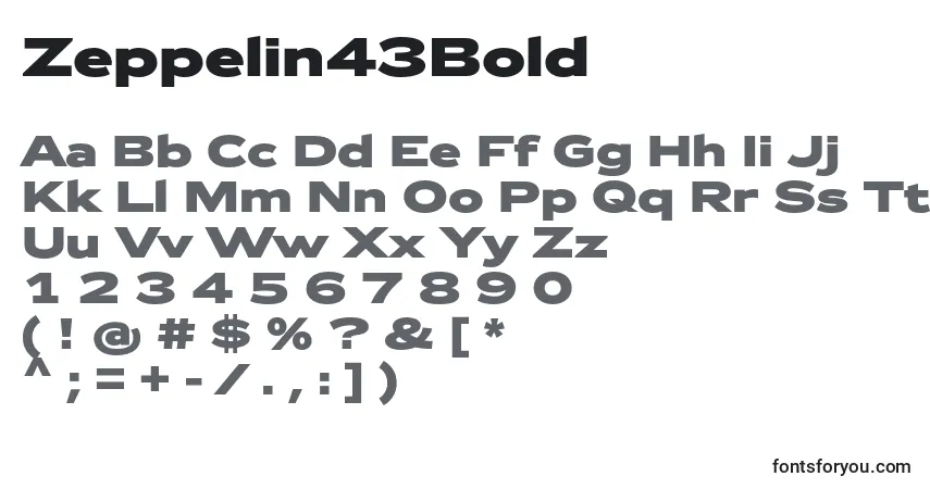 A fonte Zeppelin43Bold – alfabeto, números, caracteres especiais