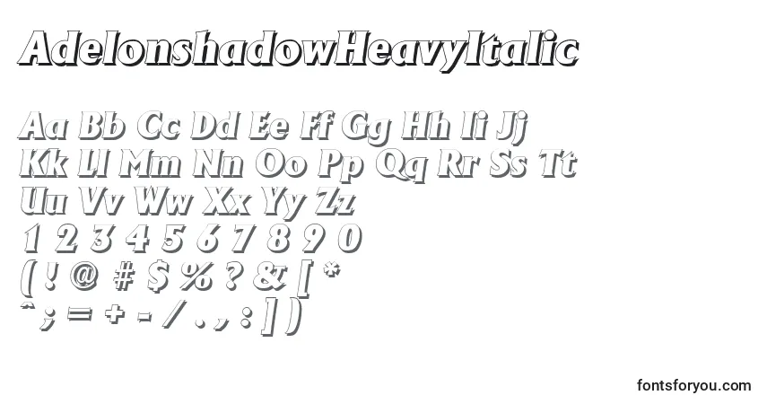 A fonte AdelonshadowHeavyItalic – alfabeto, números, caracteres especiais