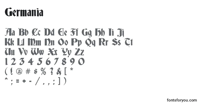 A fonte Germania – alfabeto, números, caracteres especiais