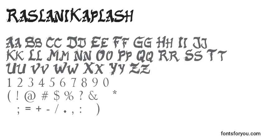 RaslaniKaplash-fontti – aakkoset, numerot, erikoismerkit