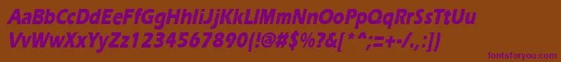 ErgoeextraboldcondItalic-Schriftart – Violette Schriften auf braunem Hintergrund