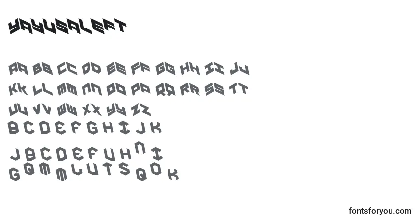 Schriftart Yayusaleft – Alphabet, Zahlen, spezielle Symbole