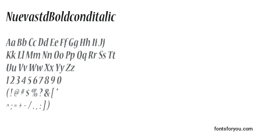 Czcionka NuevastdBoldconditalic – alfabet, cyfry, specjalne znaki