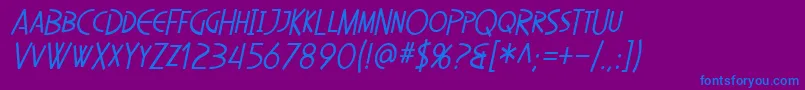 SfDiegoSansCondensedOblique-fontti – siniset fontit violetilla taustalla