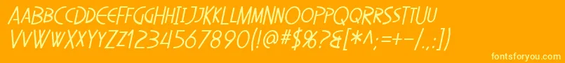 SfDiegoSansCondensedOblique-fontti – keltaiset fontit oranssilla taustalla