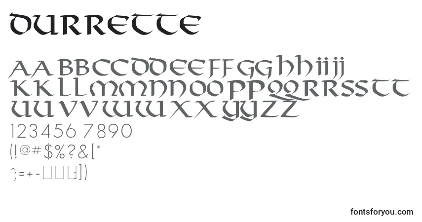 Schriftart Durrette – Alphabet, Zahlen, spezielle Symbole