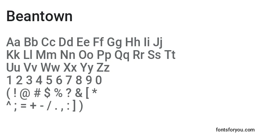 Schriftart Beantown – Alphabet, Zahlen, spezielle Symbole