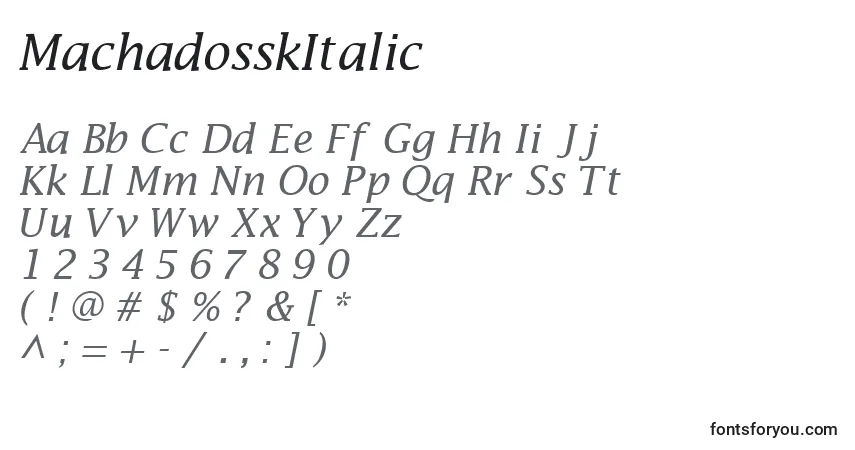 Шрифт MachadosskItalic – алфавит, цифры, специальные символы