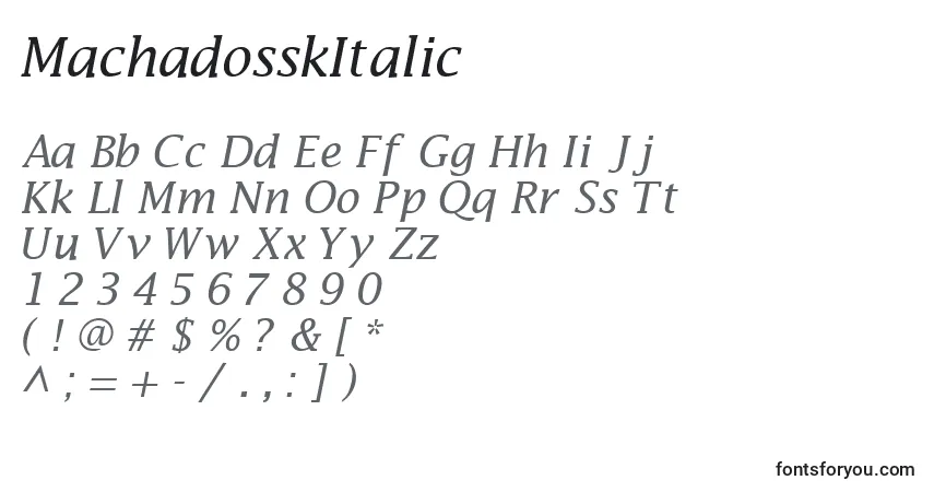 A fonte MachadosskItalic – alfabeto, números, caracteres especiais