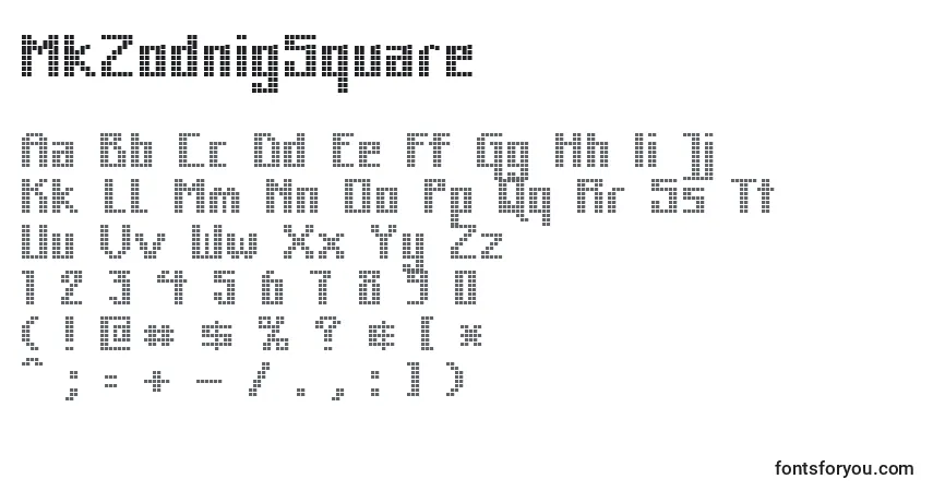 A fonte MkZodnigSquare – alfabeto, números, caracteres especiais