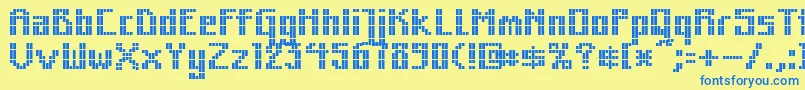 MkZodnigSquare-Schriftart – Blaue Schriften auf gelbem Hintergrund