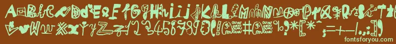 フォントMikaTeuf – 緑色の文字が茶色の背景にあります。