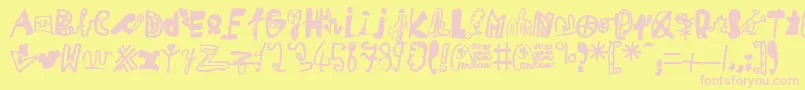 MikaTeuf-fontti – vaaleanpunaiset fontit keltaisella taustalla