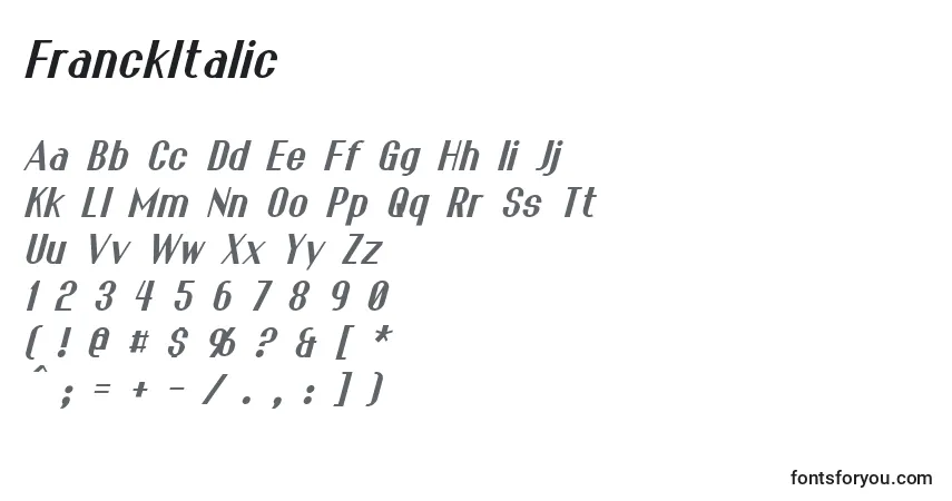 A fonte FranckItalic – alfabeto, números, caracteres especiais