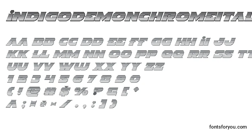 Schriftart Indigodemonchromeital – Alphabet, Zahlen, spezielle Symbole