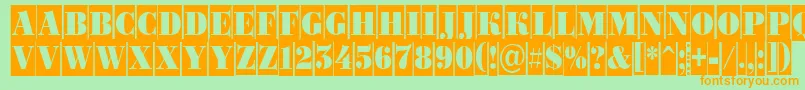 Bodoni4-Schriftart – Orangefarbene Schriften auf grünem Hintergrund