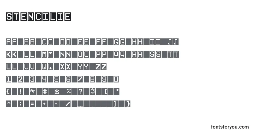 A fonte Stencilie – alfabeto, números, caracteres especiais